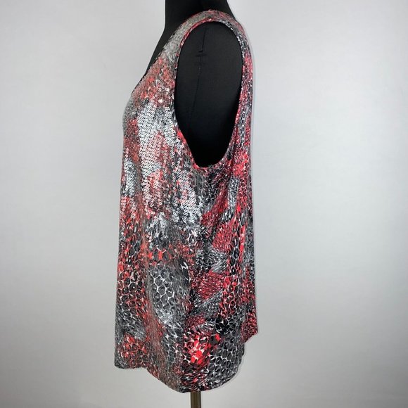 Ruby Rd. L Sequined Front Animal Print Abstract Tank Top Rayon Blend - Picture 7 of 12